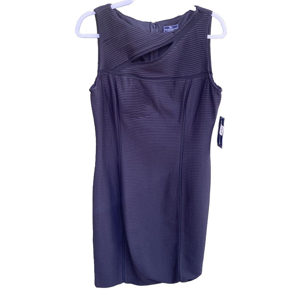 American Living Women’s Black Dress 12 Pleated Sleeveless Sheath Essential LBD‎